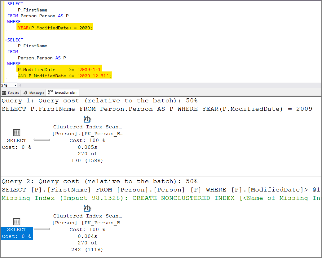 Non-SARGable Does Not Get Index Recommendation